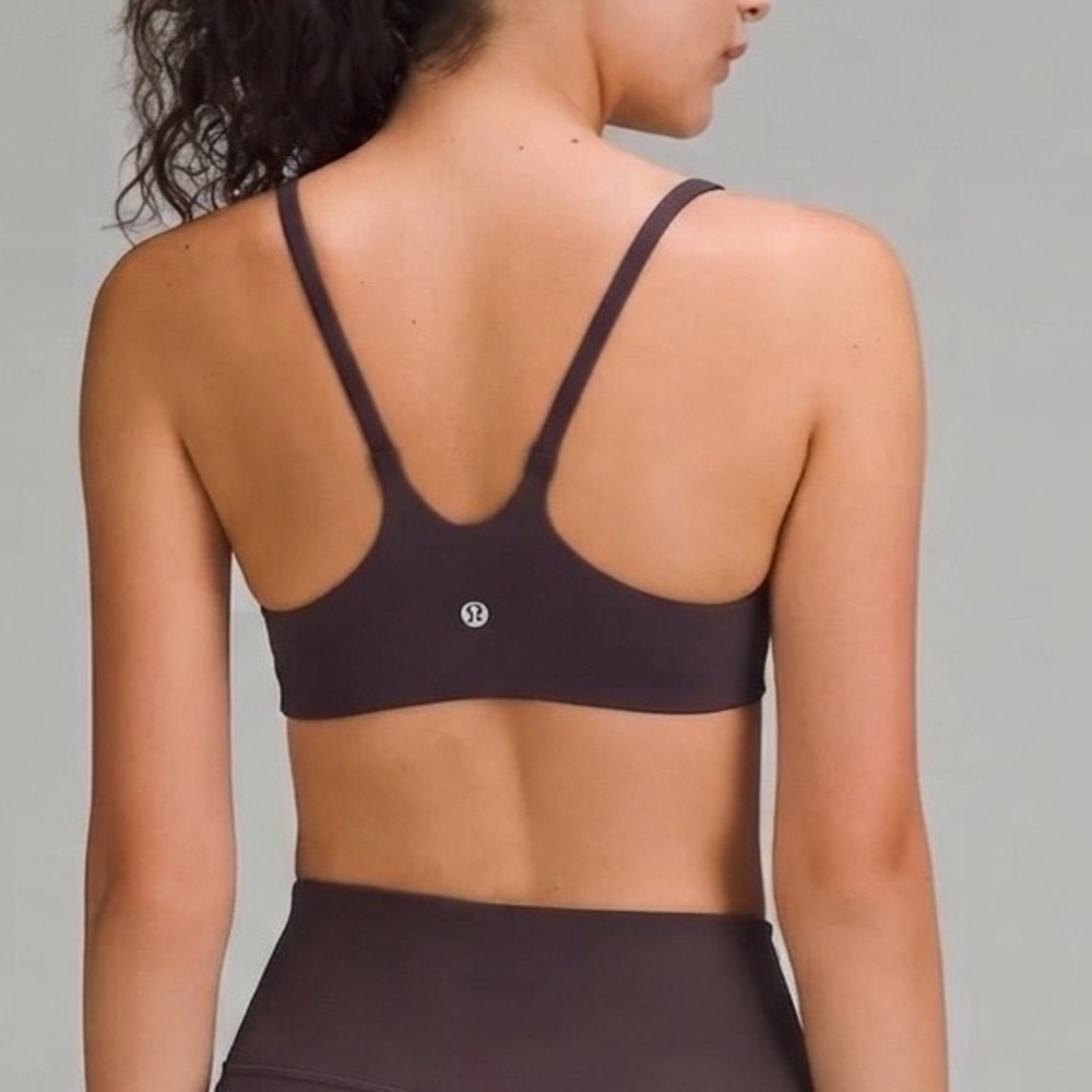 Lululemon Flow Y‎ Bra Nulu Espresso Brown Yoga Sports Bra Size 2 Square Dot